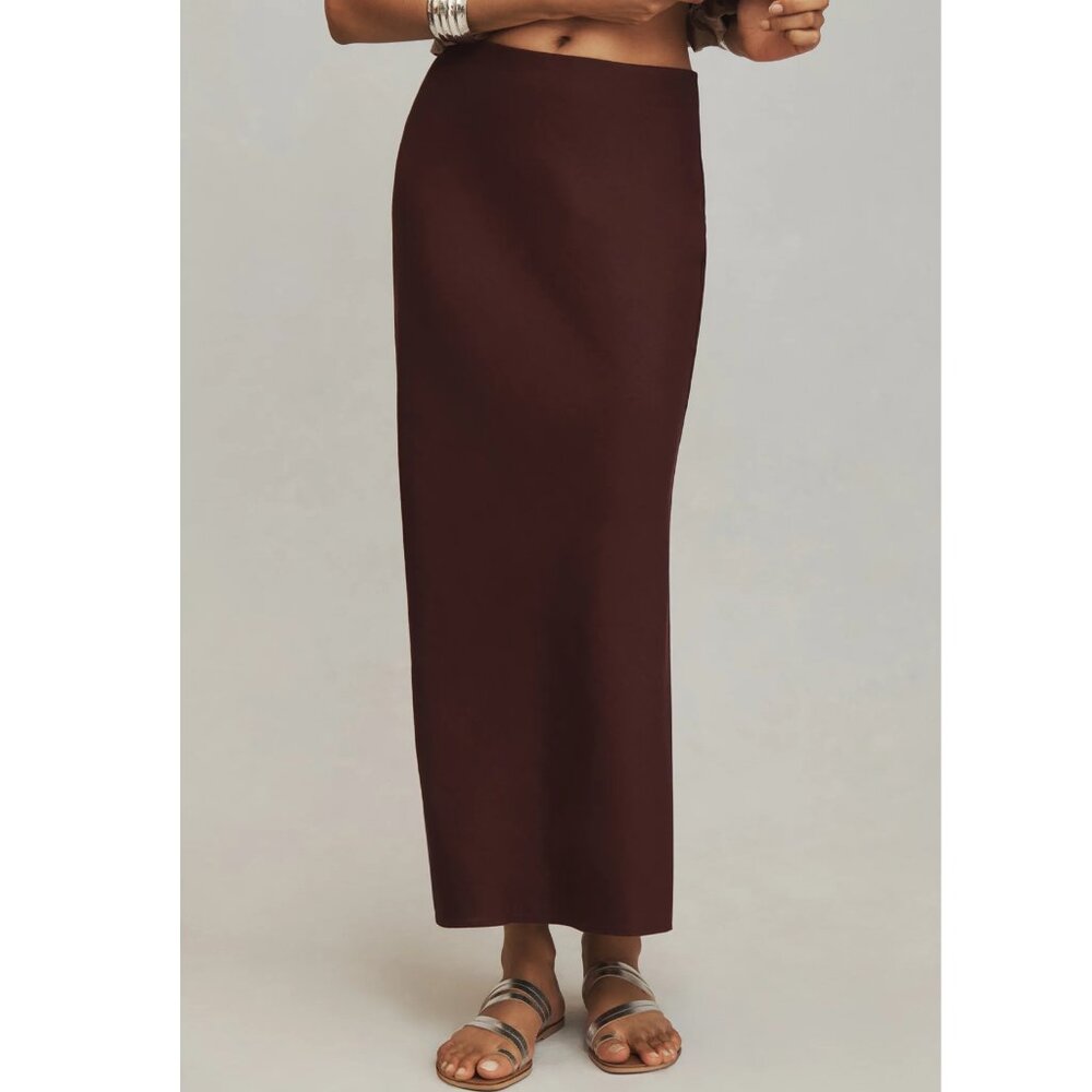 Anthropologie The Tilda Maxi Slip Skirt Linen Edition Chocolate XS